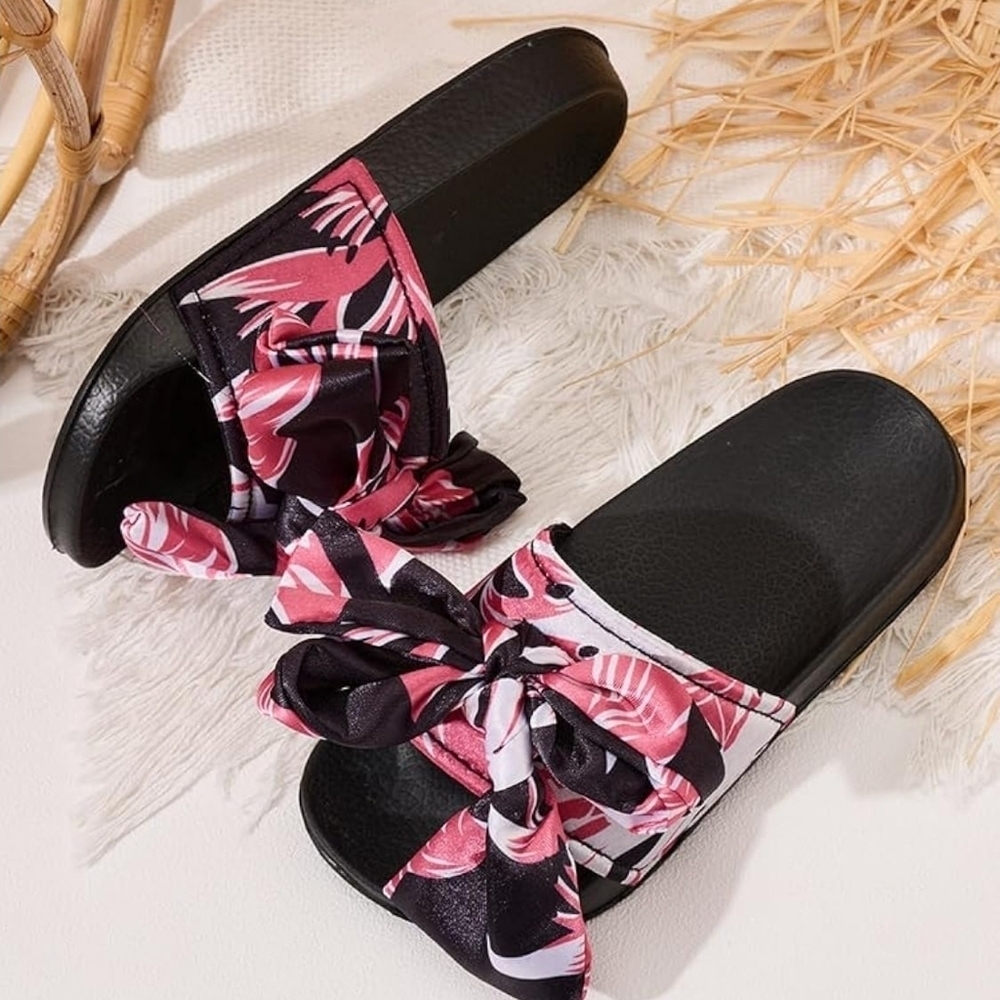 Flat Slide Sandals Slip-On Waterproof Flip-Flops Casual Shoes, Pink White Black